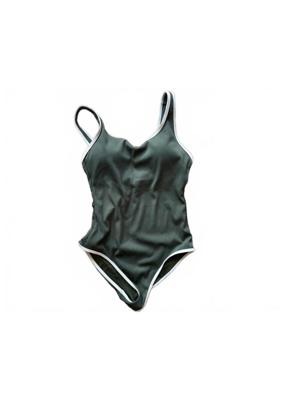 🌿 Ribbed Forest Green One-Piece Swimsuit - Size M